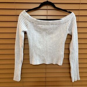 Aerie Off-Shoulder Ribbed Knit Sweater - Medium Grey